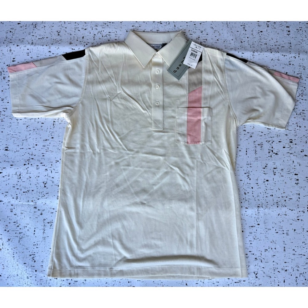 NWT Vtg Palmland Polo Shirt Mens Large Beige Grandpa Golf